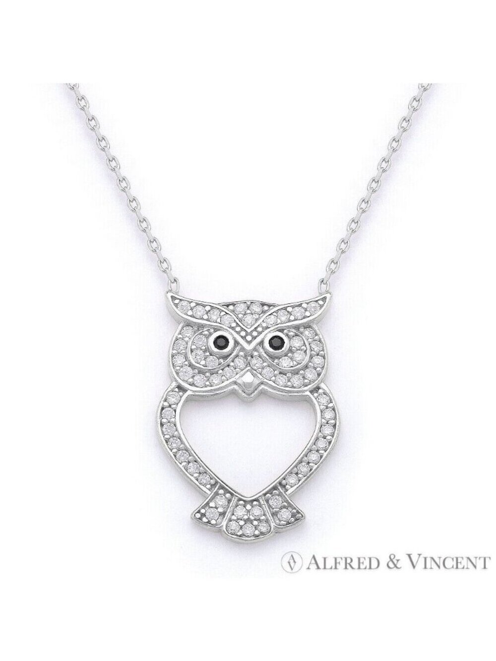 Owl Charm CZ Crystal Pendant & Chain Necklace in .925 Sterling Silver w/ Rhodium